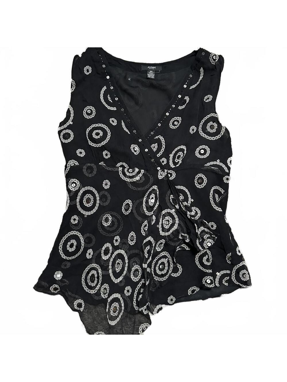 Silk Alfani Feminine Black Asymmetrical Hem Babydoll Blouse Size 14 Petite